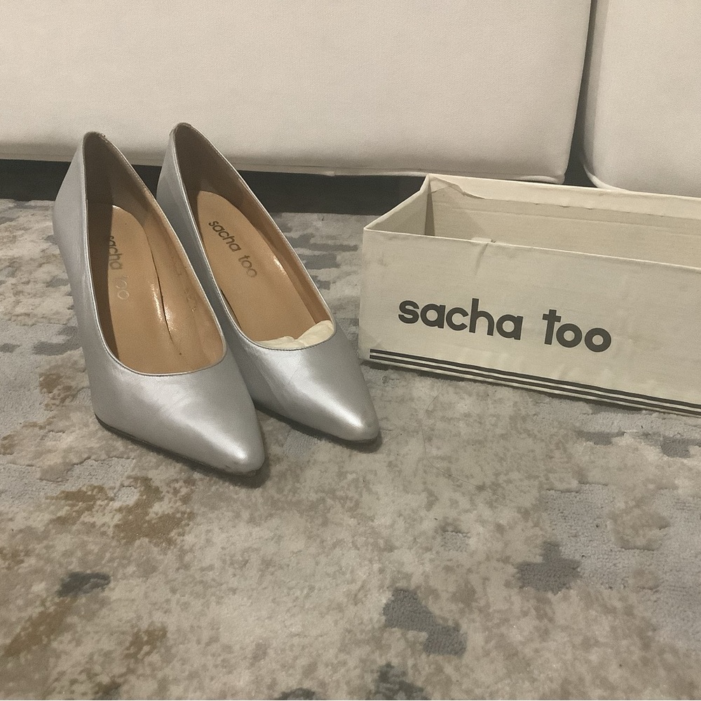 Sacha too silver three inch heels